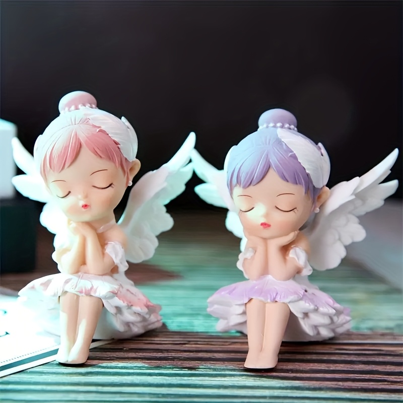 Two Pieces Of Decorative Angel Statues In Creative Pink And Purple