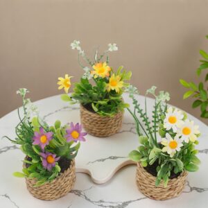 3pcs Artificial Daisy Potted Plant Set