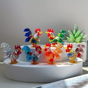 Two Handcrafted Crystal Glass Rooster Statues
